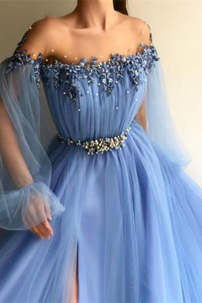 Newinlook Long Sleeves Off-the-Shoulder Evening Dress With Beads