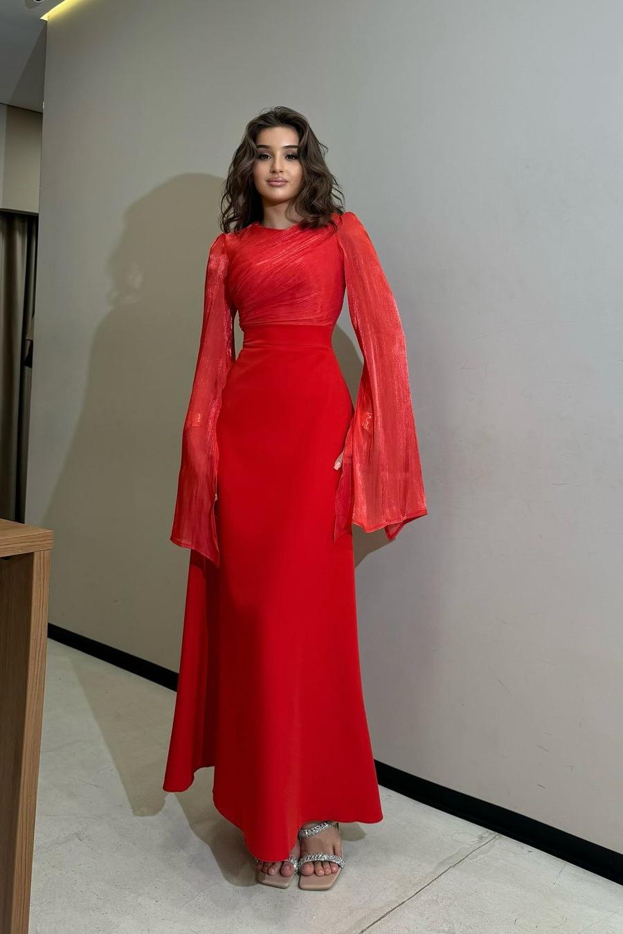 Charming Long Sleeves Jewel High Waist Long Formal Dress With Ruffles