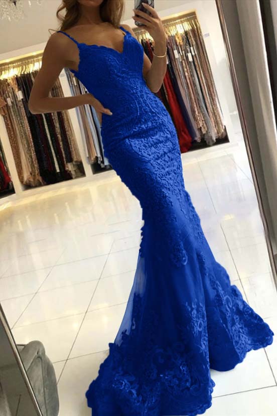 Newinlook Spaghetti-Straps Mermaid Sky Blue Evening Dress
