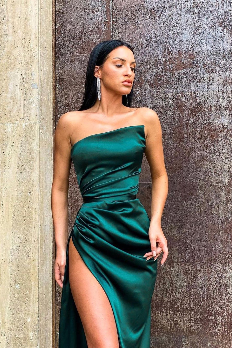 Newinlook Split Long Dark Green Evening Dress With Split