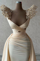 Newinlook Gorgeous V-Neck Evening Dress Beadings Sleeveless Mermaid With Slit