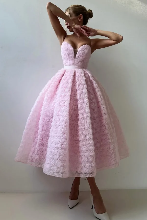 Strapless Sleeveless Long A Line Formal Dress With Appliques Belt