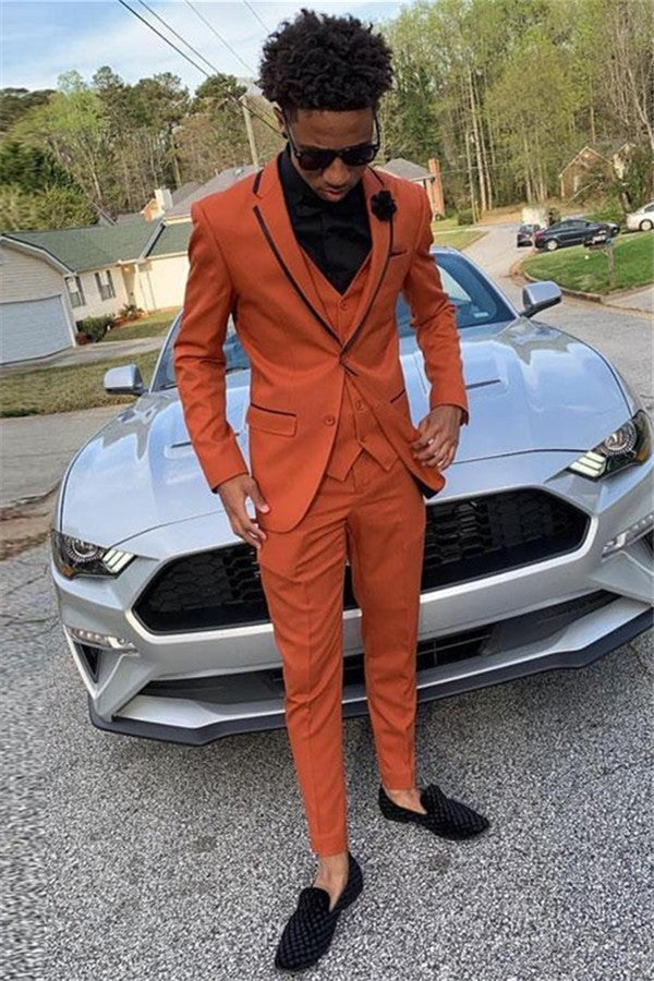 Newinlook Casual Orange Bespoke Dinner Prom Suit for Men, Three Pieces