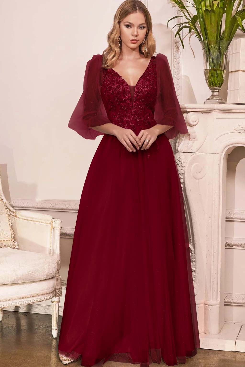 Charming Tulle V Neck Sleeveless Long Formal Dress With Appliques