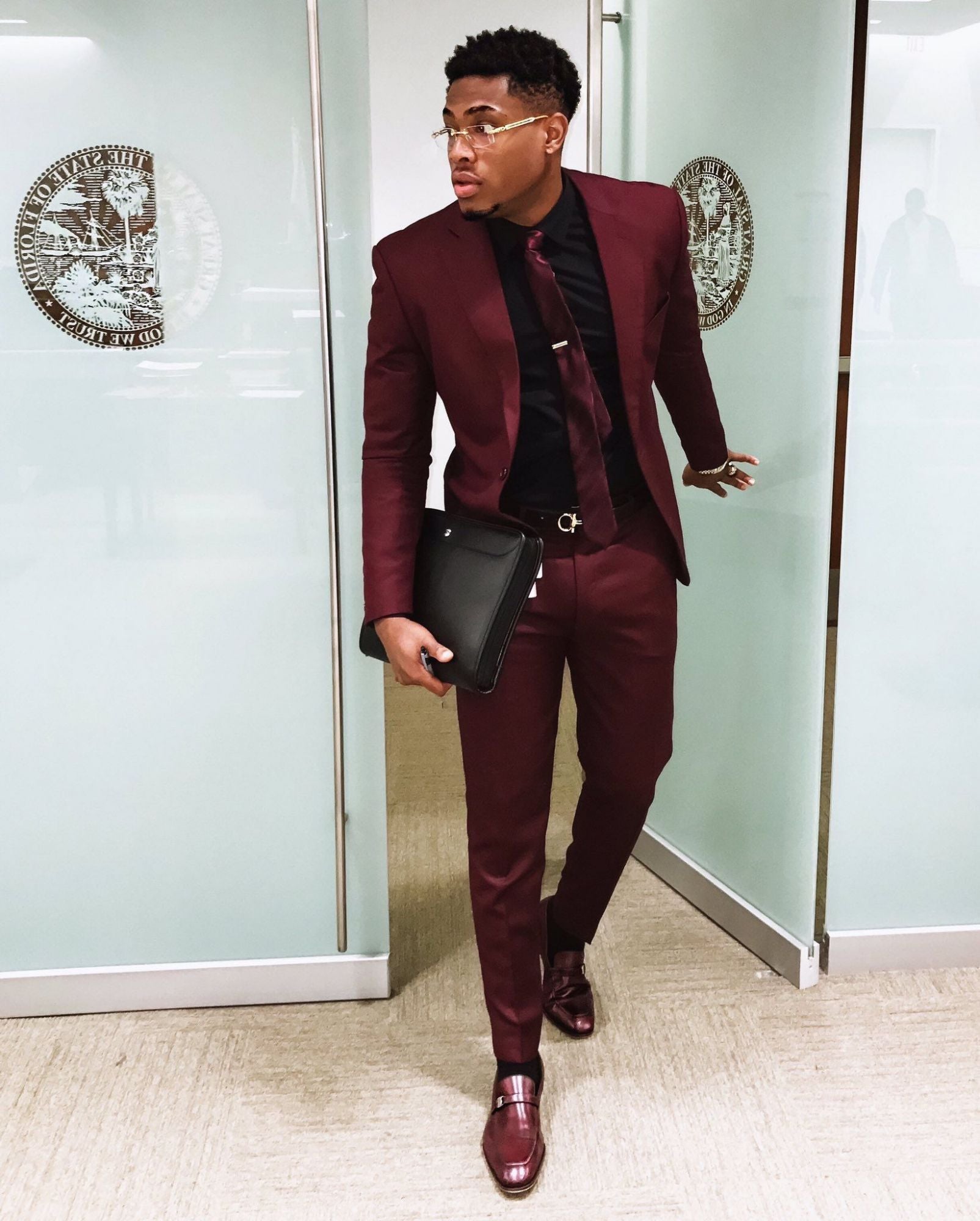 Newinlook Burgundy Dinner One-Button Prom Suit for Groom - Elegant Style