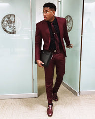 Newinlook Burgundy Dinner One-Button Prom Suit for Groom - Elegant Style