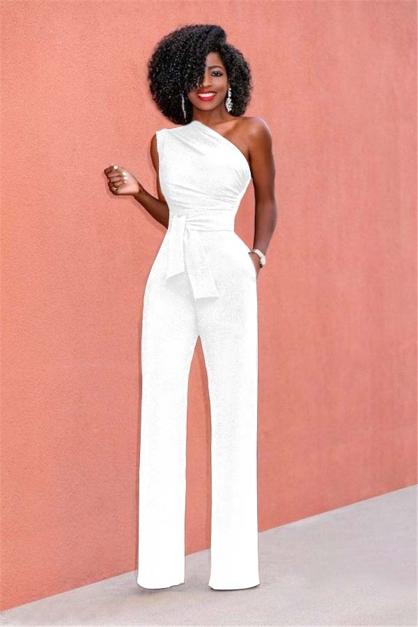 Newinlook Concise Black One-Shoulder Daily Women's Jump Suit