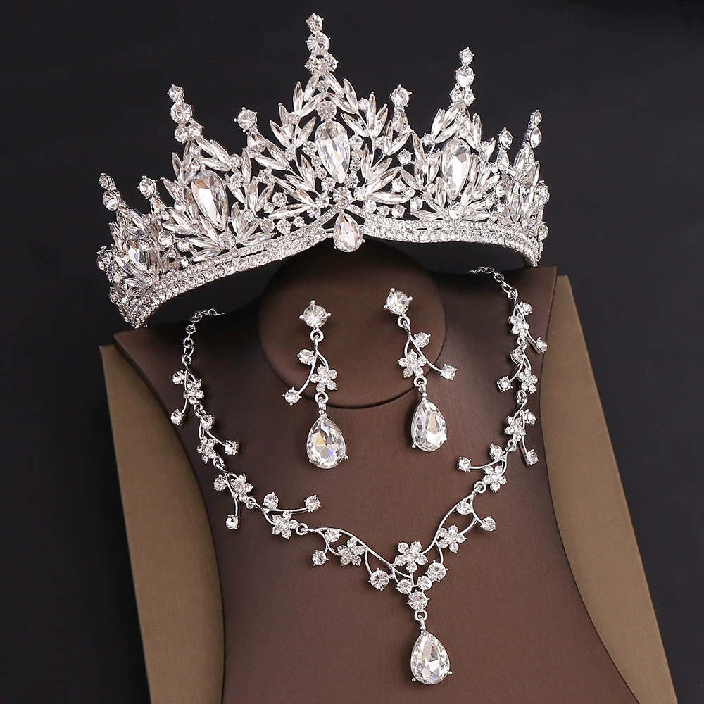 Rhinestone Headpiece Set Quinceanera Wedding & Birthday Jewelry with Crown Necklace & Earrings