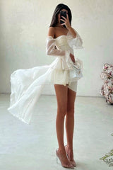 Strapless Long Sleeves Off the Shoulder Short Formal Dress With Ruffles