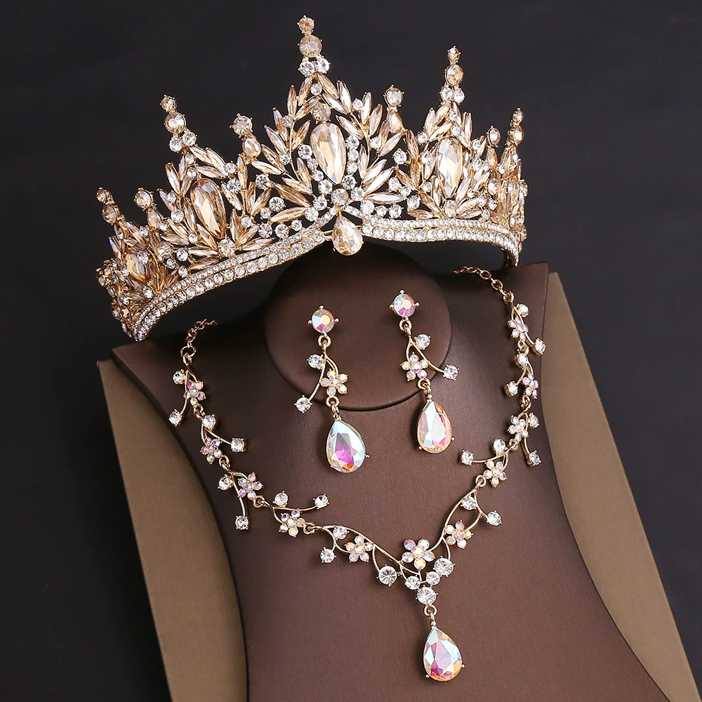 Rhinestone Headpiece Set Quinceanera Wedding & Birthday Jewelry with Crown Necklace & Earrings