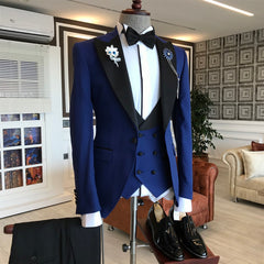 Newinlook Stylish Dark Blue Wedding Suit with Peaked Lapel for Groom