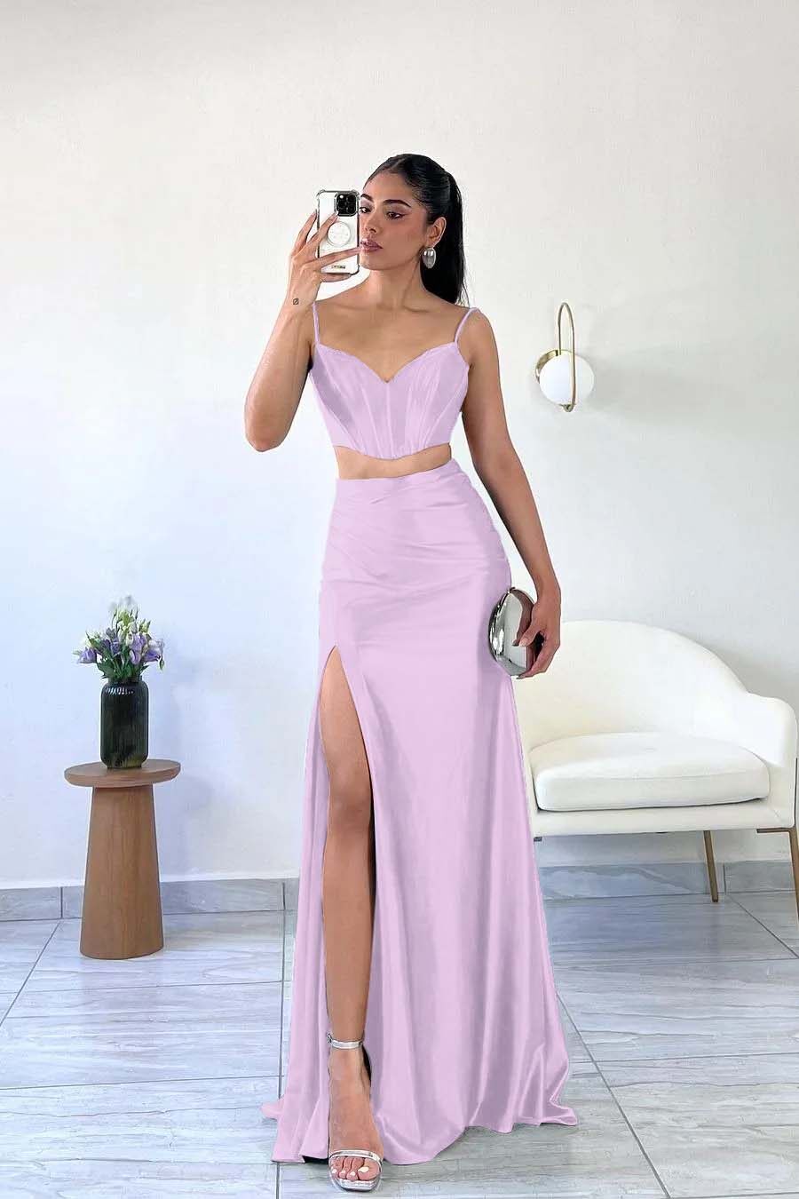 Spaghetti Strap Sleeveless Mermaid Long Formal Dress With Split