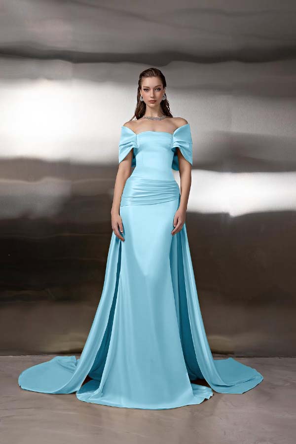 Off the Shoulder Sleeveless Long Mermaid Formal Dress With Pleated