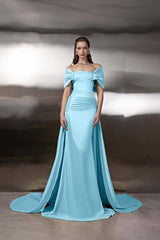 Off the Shoulder Sleeveless Long Mermaid Formal Dress With Pleated
