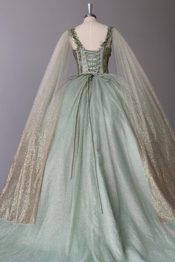 Sage Green Beaded Ball Gown Sweetheart Neckline Sparkling Tulle Quinceanera Dress for Sweet 16 & Formal Evenings