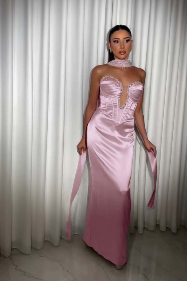 Strapless Sleeveless Long Mermaid Formal Dress With Pleated Beading