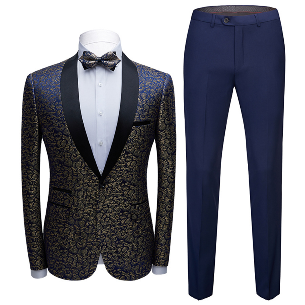 Newinlook Chic Jacquard Tuxedo with Black Shawl Lapel for Weddings