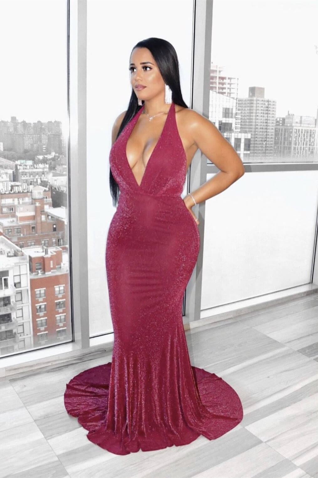 Newinlook Chic Halter Sleeveless Long Evening Dress