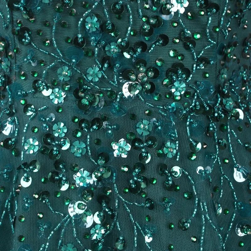 Emerald V Neck Floor Length Formal Dress A Line Sleeveless With Appliques