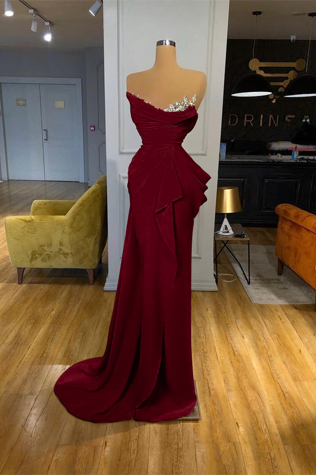 Orange Sequins Mermaid Online Strapless Pleated Formal Dress With Sleeveless