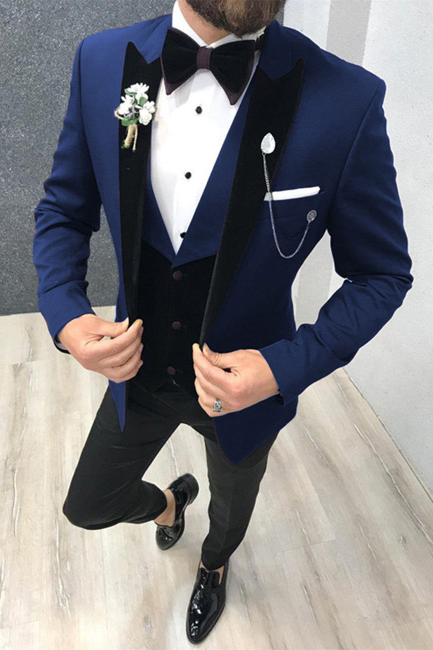 Newinlook New Black and Blue Peak Lapel Blazer for Men's Wedding
