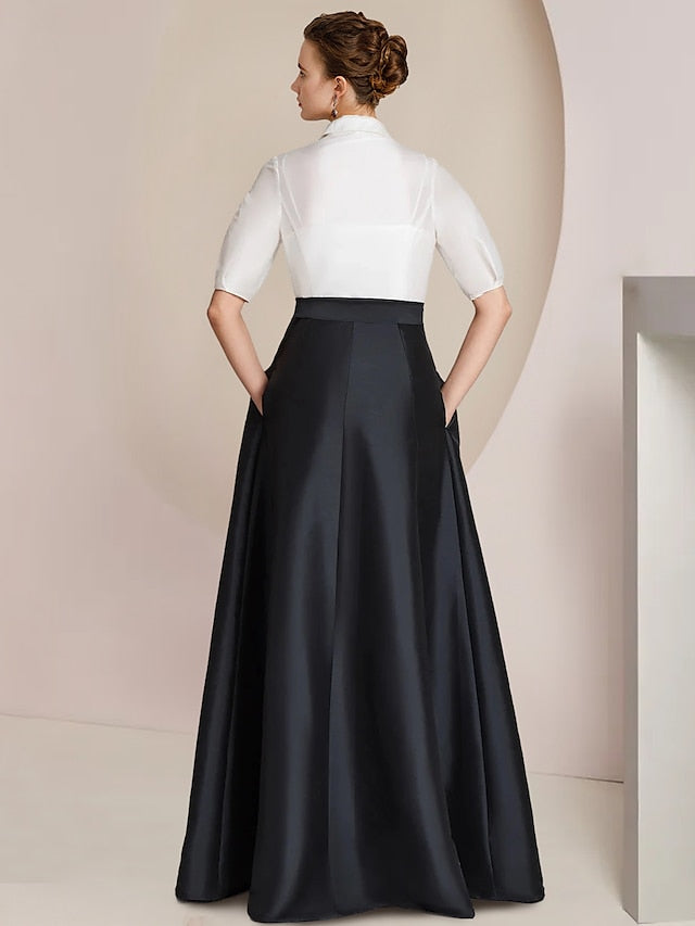 Princess/A-Line Floor-Length 2-Piece Mother of the Bride Dresses with Bowknot and Shirt Collar Short Sleeves