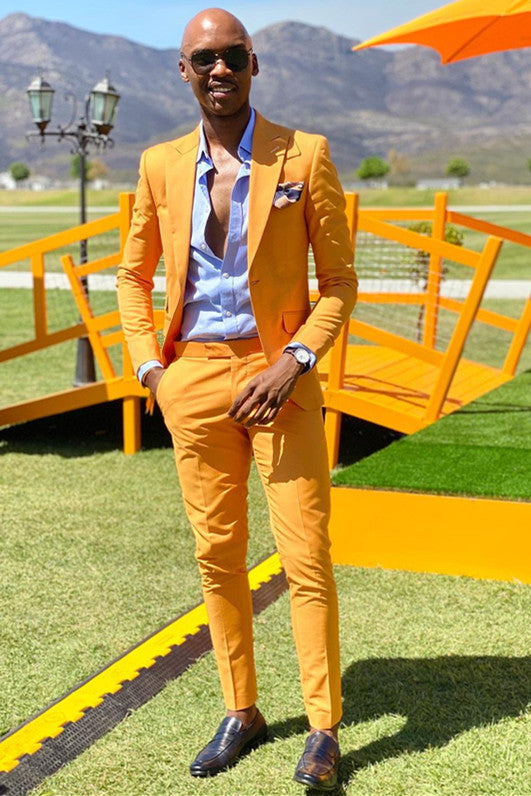 Ableson Custom Yellow Peak Lapel Latest Design Men’s Prom Suits