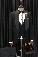 Alfred Chic Black Three-Piece Shawl Lapel Wedding Men’s Suit