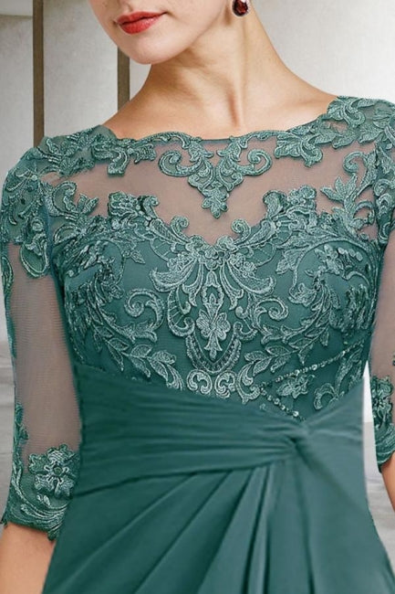 Beautiful Long Green A-line Lacy Chiffon Dress with Elegant Sleeves fo Newinlook Beautiful Long Green A-line Lacy Chiffon Dress with Elegant Sleeves fo Newinlook