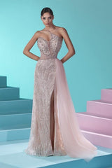 Stunning Long Mermaid One Shoulder Lace Tulle Prom Dress with Slit