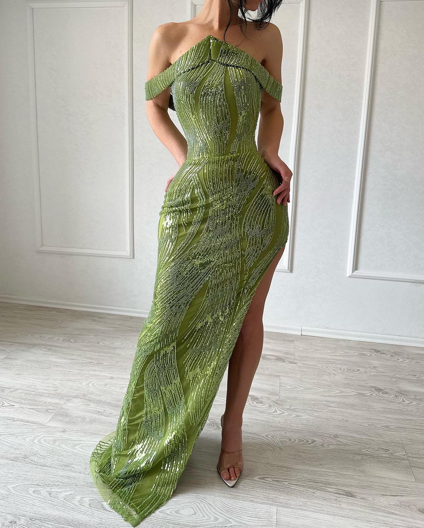 Stunning Mermaid Sleeveless Satin Sequined Split Lime Green Prom Dress Newinlook Stunning Mermaid Sleeveless Satin Sequined Split Lime Green Prom Dress Newinlook