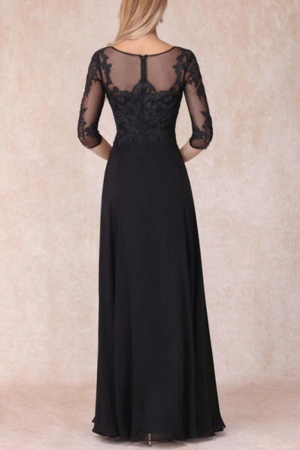 Black Long A-line V-neck Lacy Chiffon Dress with Sleeves for the Elega Newinlook Black Long A-line V-neck Lacy Chiffon Dress with Sleeves for the Elega Newinlook