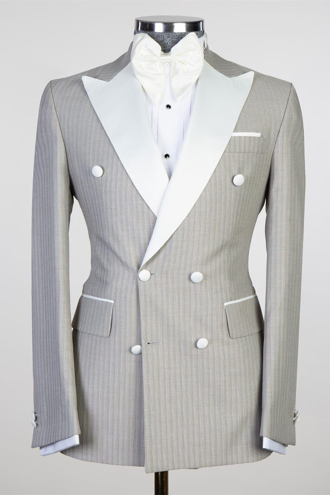 Calvin Striped Double-Breasted Peaked Lapel Business Men’s Suit