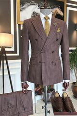 Carl Stylish Striped Double-Breasted Peaked Lapel Business Men’s Suits