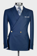 Charlie Navy Peak Lapel Double Breasted Two-Piece Men’s Suits