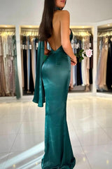 Sexy Dark Green Sleeveless High neck mermaid Prom Dress