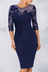 Elegant Short Black Lacy Satin Bride’s Mother Dress with Graceful Sleeves