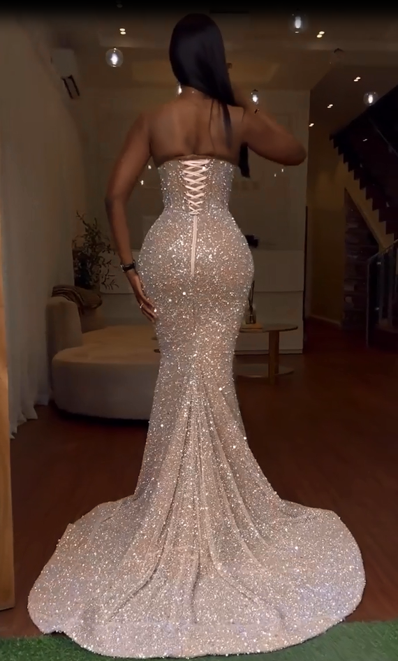 Beautiful Sweetheart Long Mermaid Sequins Formal Dresses With Slit