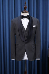 Jonathan Dark Gray Elegant Three-Piece Shawl Lapel Suit for Weddings