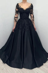 Ball Gown Black Long sleeves Sweetheart Princess Evening Dress