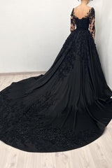 Ball Gown Black Long sleeves Sweetheart Princess Evening Dress