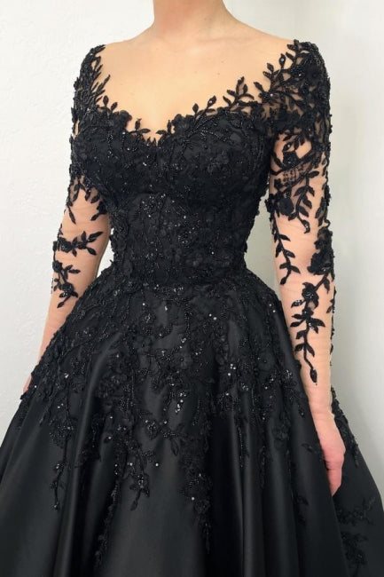 Ball Gown Black Long sleeves Sweetheart Princess Evening Dress