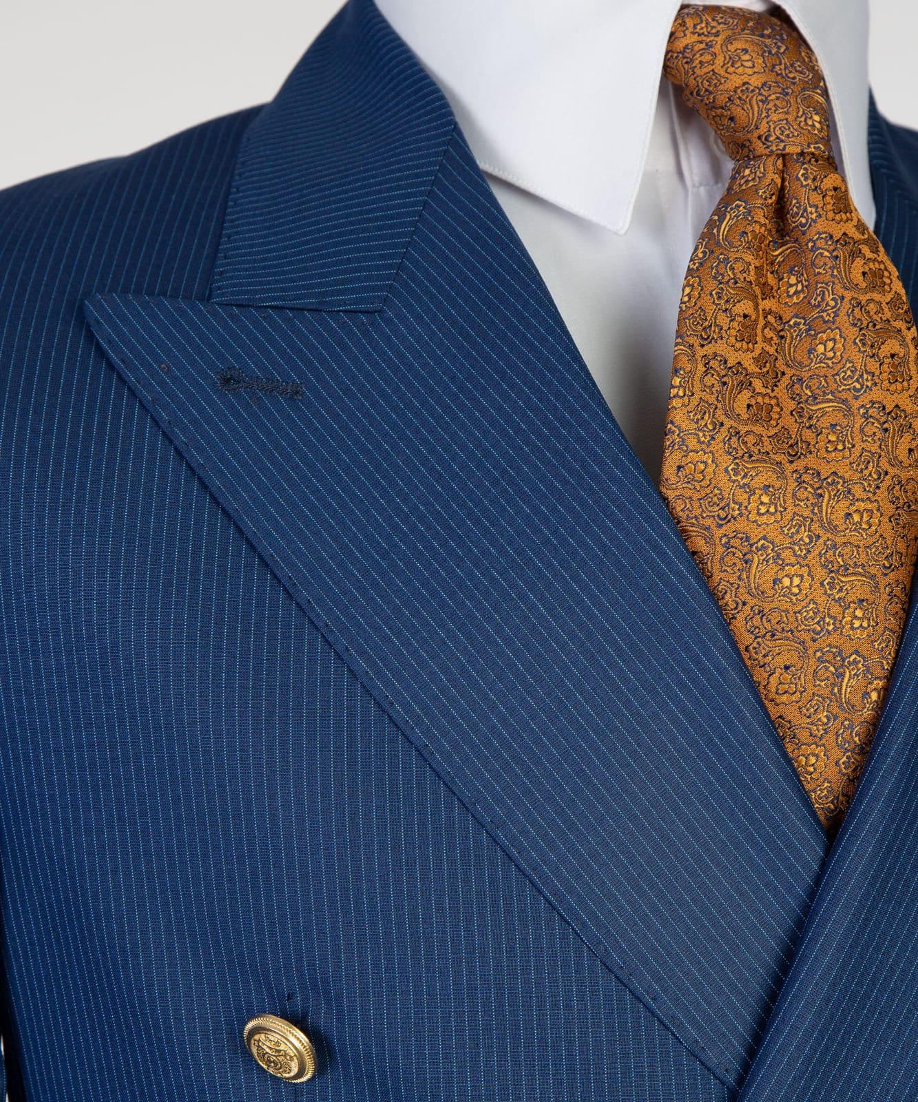 Louis Stylish Dark Blue Striped Peak Lapel Double Breasted Business Men’s Suits