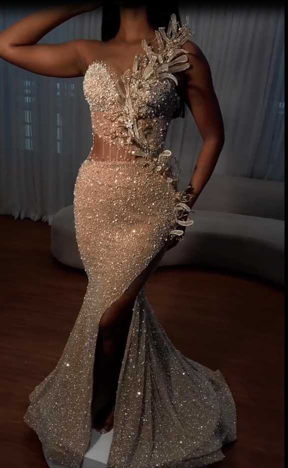 Beautiful Sweetheart Long Mermaid Sequins Formal Dresses With Slit