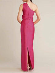 One-Shoulder Sleeveless Satin Wedding Guest Dress with Bow(s) and Pocket
