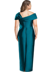 One-Shoulder Floor-Length Plus Size Mother of the Bride Sheath Dress with Bow