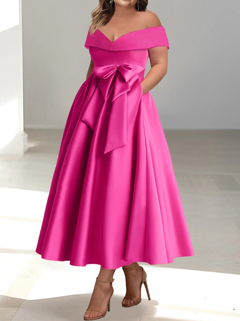 Sleeveless Off-the-Shoulder A-Line/Princess Ankle-Length Mother of the Bride Dresses with Pockets