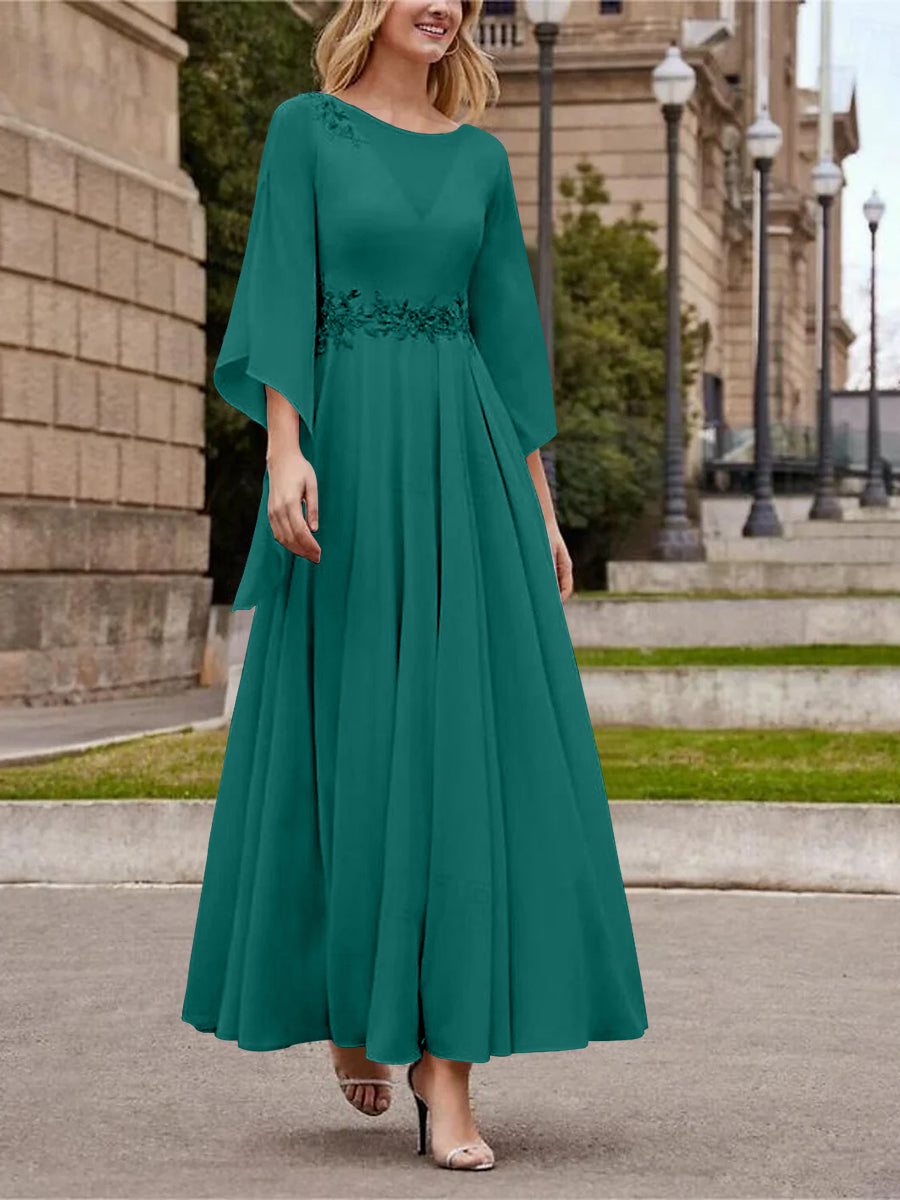 Princess A-Line Jewel Neck 3/4 Sleeve Sequined Ankle-Length Mother of the Bride Gown