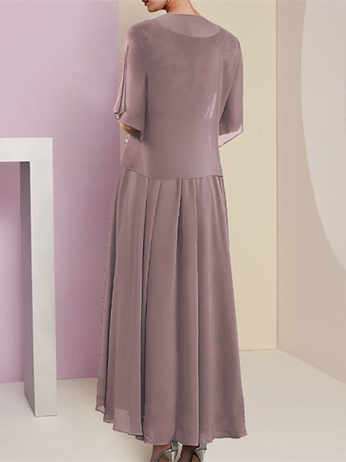 Short Sleeve A-Line Princess Jacket Dress for the Mother of the Bride