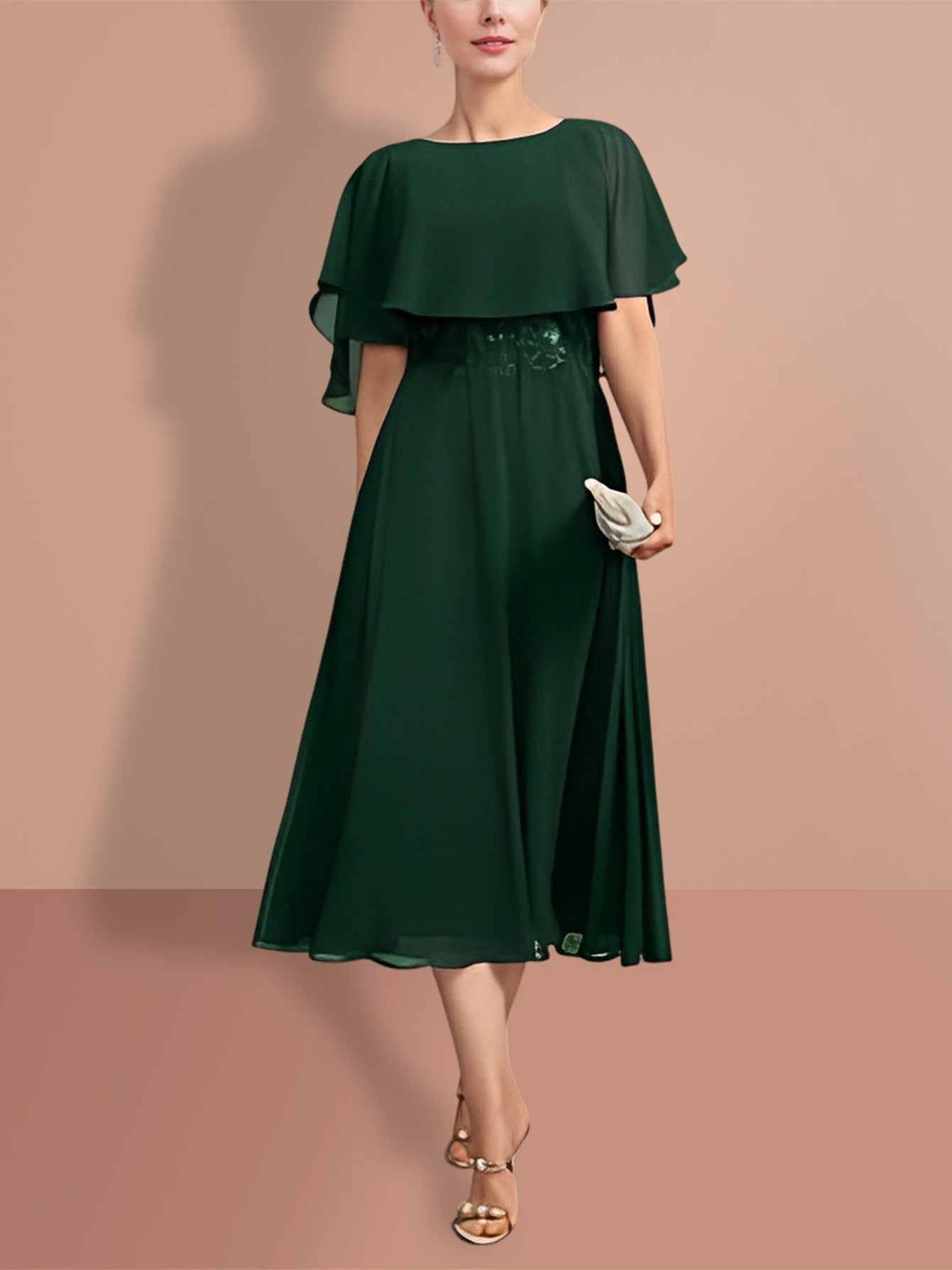 Short-Sleeve A-Line Princess Gown with Jewel Neckline for the Mother of the Bride
